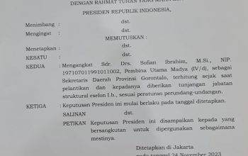 Drs Sofian Ibrahim Ditetapkan Sekretaris Daerah Provinsi Gorontalo
