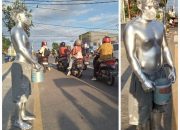 Manusia Patung Perak di Perempatan Lampu Merah Kota Gorontalo