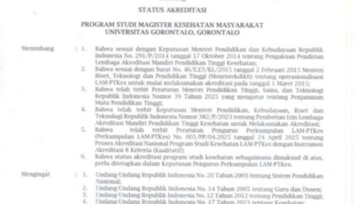 Selamat ! Magister Kesehatan Masyarakat Unigo Terakreditasi Unggul